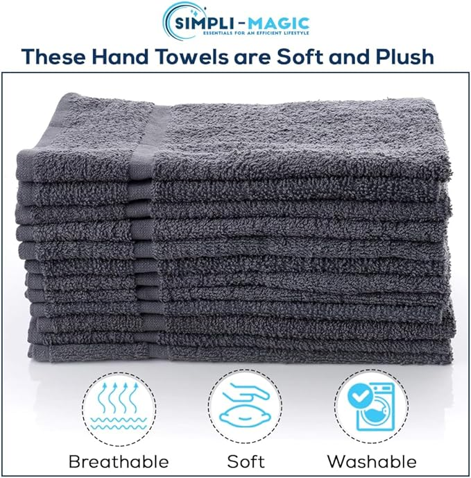 Simpli-Magic Cotton Hand Towels, Gray (Size: 16" x 27")