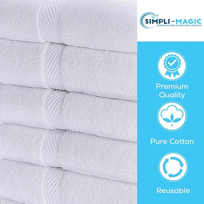 Simpli-Magic Cotton Bath Towels, White (Size: 24" x 46")
