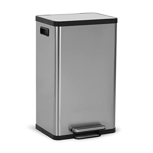 Basics Smudge Resistant Rectangular Trash Can With Soft-Close Foot  Pedal, Brushed Stainless Steel, 50 Liter/13.2 Gallon, Satin Nickel Finish