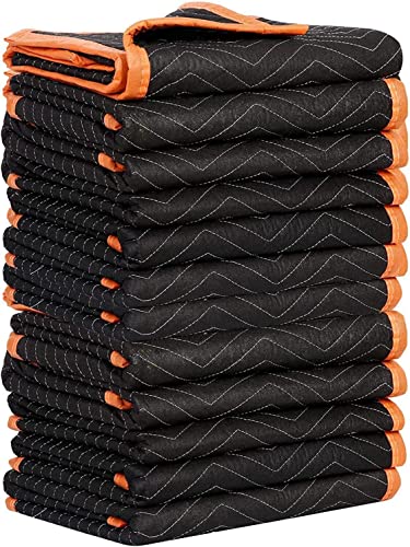 SIMPLI-MAGIC 79522 Heavy Duty Padded Moving Blankets, Orange/Black, 72” x 80”, 6 Pack
