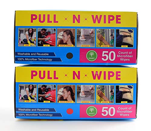Pull N Wipe 79135 Edgeless Technology Microfiber Cloths, 2 Free Dispenser Boxes, 12"x12", Red/Gray, 100 Pack