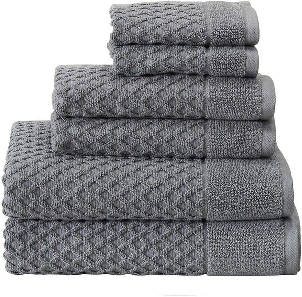 6 Piece Gray Diamond Bath Towel Set (2 Bath Towels, 2 Hand Towels