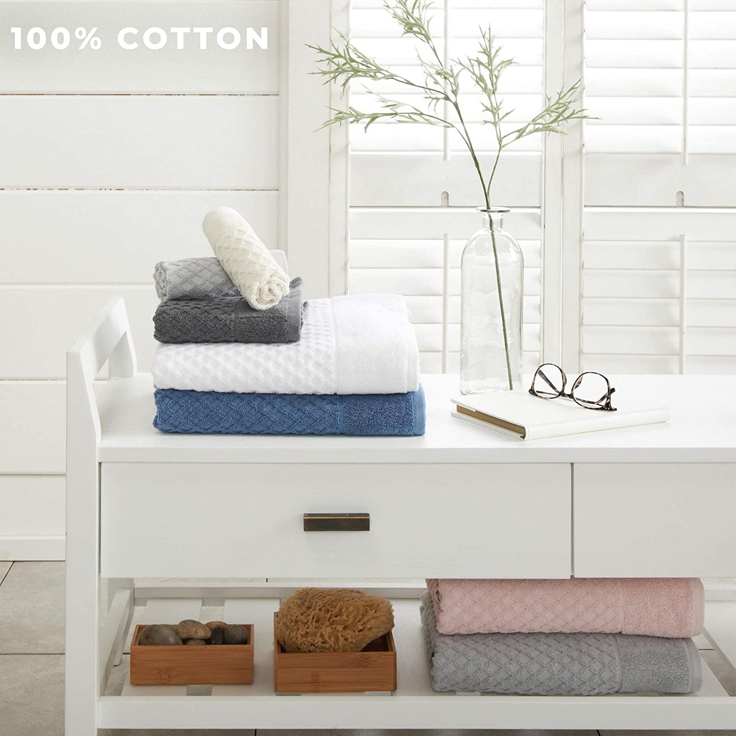 100% Cotton White Diamond Bath Towels (4-Pack)