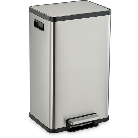 SIMPLI-MAGIC 50 Liter / 13.2 Gallon Soft-Close, Smudge Resistant Trash Can with Foot Pedal and Built in Filter- Stainless Steel, Sleek Finish