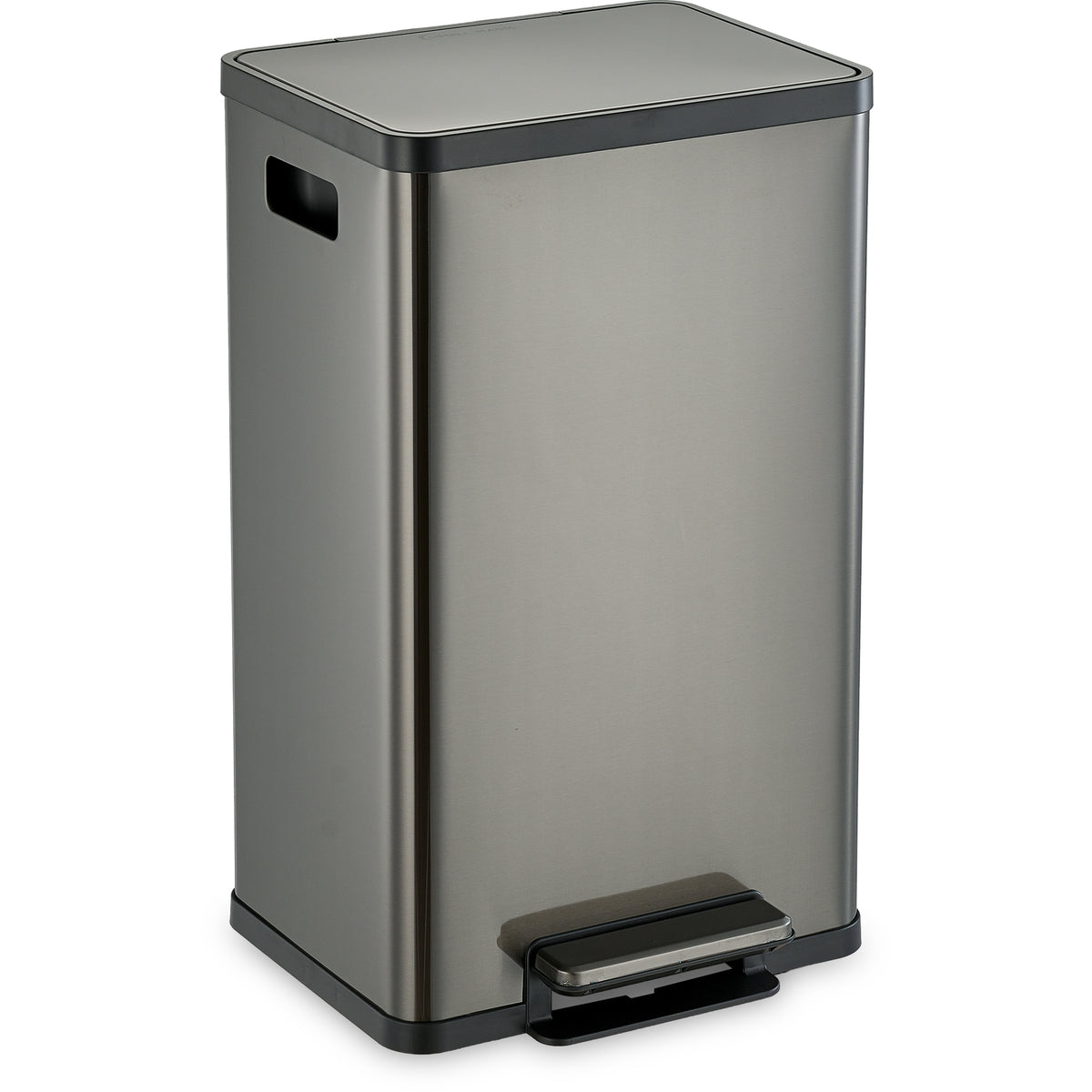 SIMPLI-MAGIC 50 Liter / 13.2 Gallon Soft-Close, Smudge Resistant Trash Can with Foot Pedal and Built in Filter- Stainless Steel, Black Gun Metal Finish