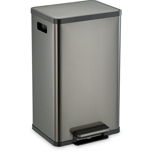 SIMPLI-MAGIC 50 Liter / 13.2 Gallon Soft-Close, Smudge Resistant Trash Can with Foot Pedal and Built in Filter- Stainless Steel, Black Gun Metal Finish