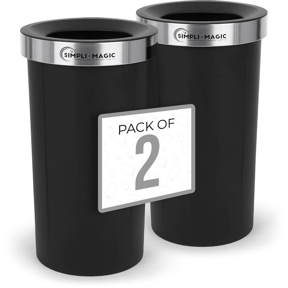 SIMPLI-MAGIC 16 Gallon (60L) Open Top Trash Can – Round Commercial Trash Can – Smudge-Resistant, Easy to Clean, Non-Skid Base, Stainless Steel (2 Pack)