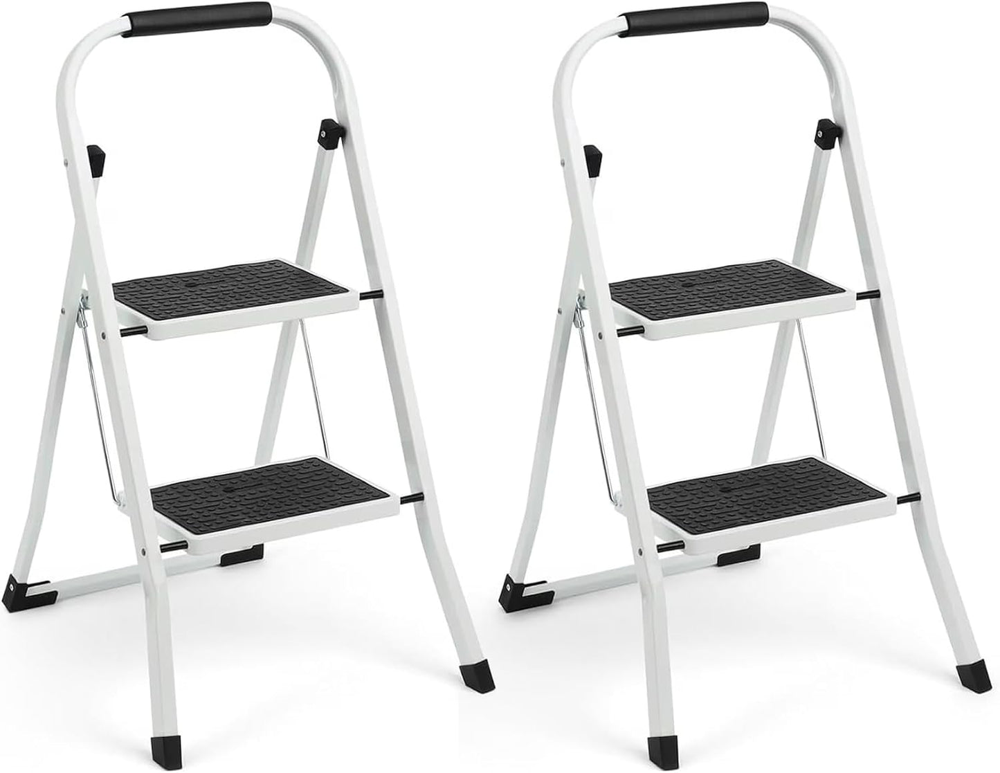 Simpli-Magic 2 Step Ladder 2 Pack, Folding Step Stool for Adults, Tested to 800 lb, Wide Anti-Slip Steps, Steel Frame, White
