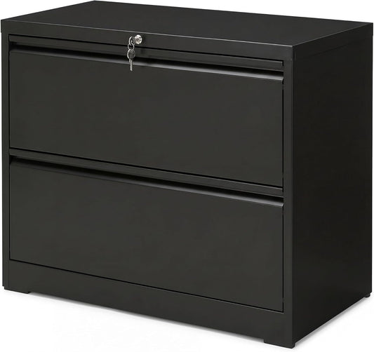 Simpli-Magic 2 Drawer Metal File Cabinet with Lock, Home Office, Black