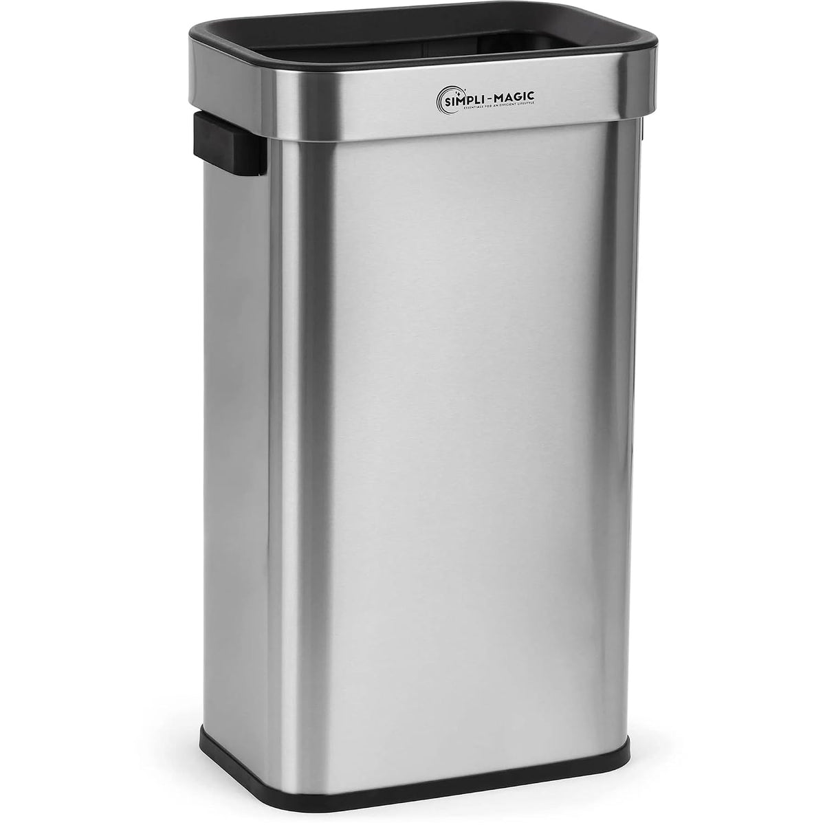 SIMPLI-MAGIC 70 Liter / 18.5 Gallon Soft-Close, Smudge Resistant Open Top Trash Can with Stainless Steel, Sleek Finish