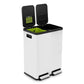 SIMPLI-MAGIC 60 Liter / 16 Gallon Rectangular Hands-Free Dual Compartment Recycling Kitchen Step Trash Can with Soft-Close Single Lid, Stainless Steel (30L x 30L Capacity) White
