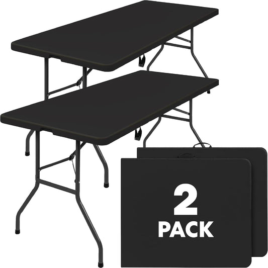 SIMPLI-MAGIC Black Foldable Table (6FT), 2-Pack Indoor/Outdoor Folding Utility Tables with Carry Handle for Parties, Events, Crafts, and Picnics