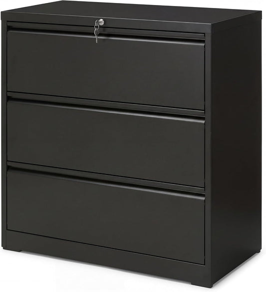 SIMPLI-MAGIC 3 Drawer Vertical Metal File Cabinet with Lock, Black