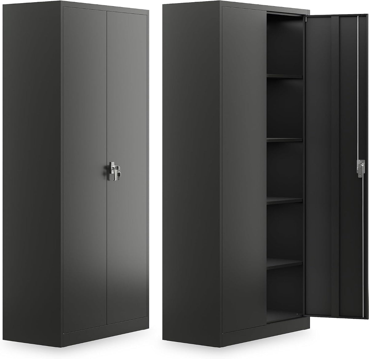 SIMPLI-MAGIC Metal Garage Storage Cabinet with Lock, Tall Tool Organizer Steel Locker, 4 Adjustable Shelves for Home, Office, Warehouse, Garage, Black