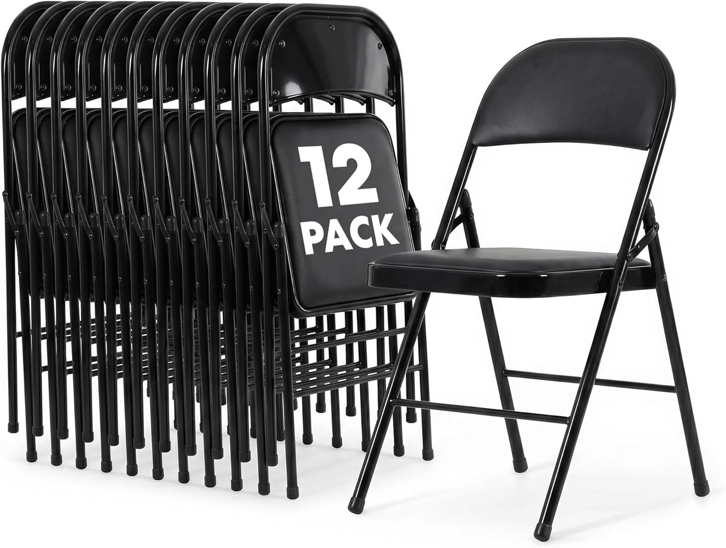 SIMPLI-Magic Black Foldable Chairs with Cushion, 12-Pack Padded Folding Chairs for Indoor/Outdoor Parties, Events, Weddings, and Dining