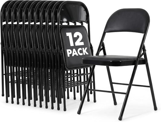 SIMPLI-Magic Black Foldable Chairs with Cushion, 12-Pack Padded Folding Chairs for Indoor/Outdoor Parties, Events, Weddings, and Dining