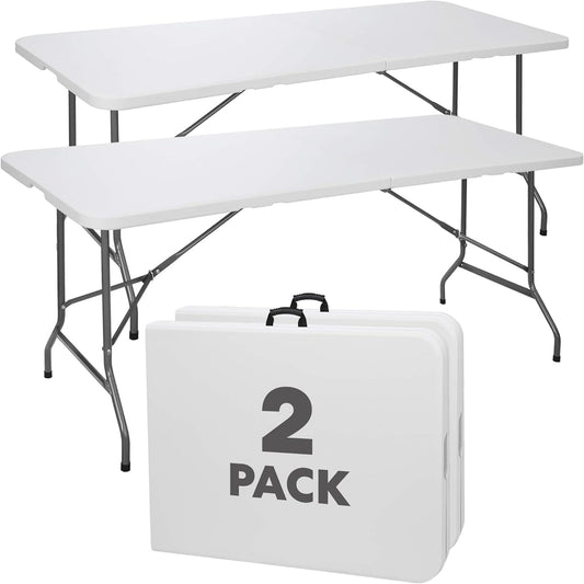 SIMPLI-Magic White Foldable Table (6FT), 2-Pack Indoor/Outdoor Folding Utility Tables with Carry Handle for Parties, Events, Crafts, and Picnics