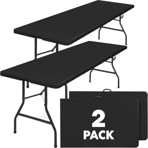 SIMPLI-MAGIC Black Foldable Table (8FT), 2-Pack Indoor/Outdoor Folding Banquet Tables with Carry Handle for Parties, Events, and Catering