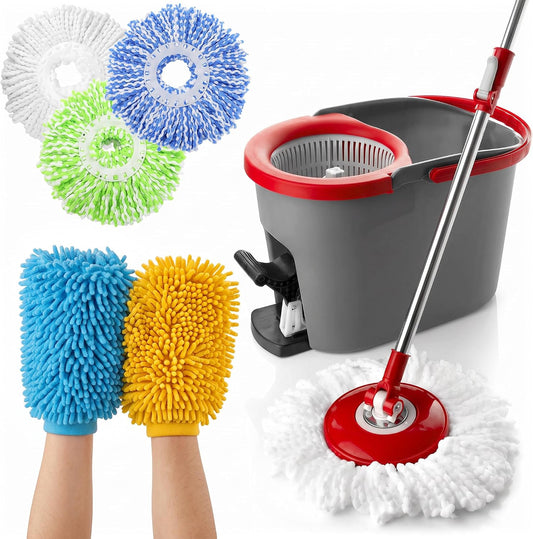 SIMPLI-Magic Spin Mop Kit with 3 Mop Heads & 2 Chenille Gloves