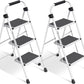 Simpli-Magic 3 Step Ladder 2 Pack, Folding Step Stool for Adults, Tested to 800 lb, Wide Anti-Slip Steps, Steel Frame, White