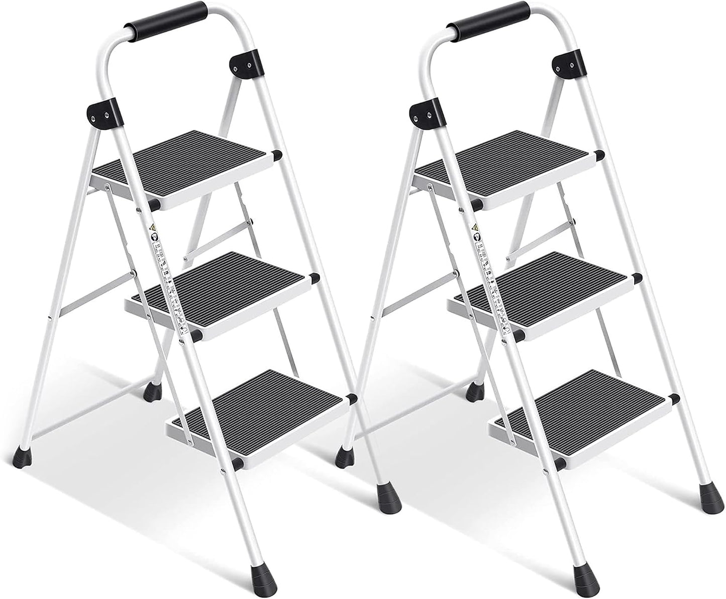 Simpli-Magic 3 Step Ladder 2 Pack, Folding Step Stool for Adults, Tested to 800 lb, Wide Anti-Slip Steps, Steel Frame, White