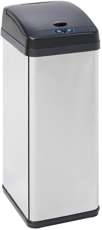 SIMPLI-Magic 12 Gallon / 45 Liter Square Kitchen Stainless Steel Sensor Trash Can, Touchless Automatic Kitchen Garbage Bin with Soft-Close Lid