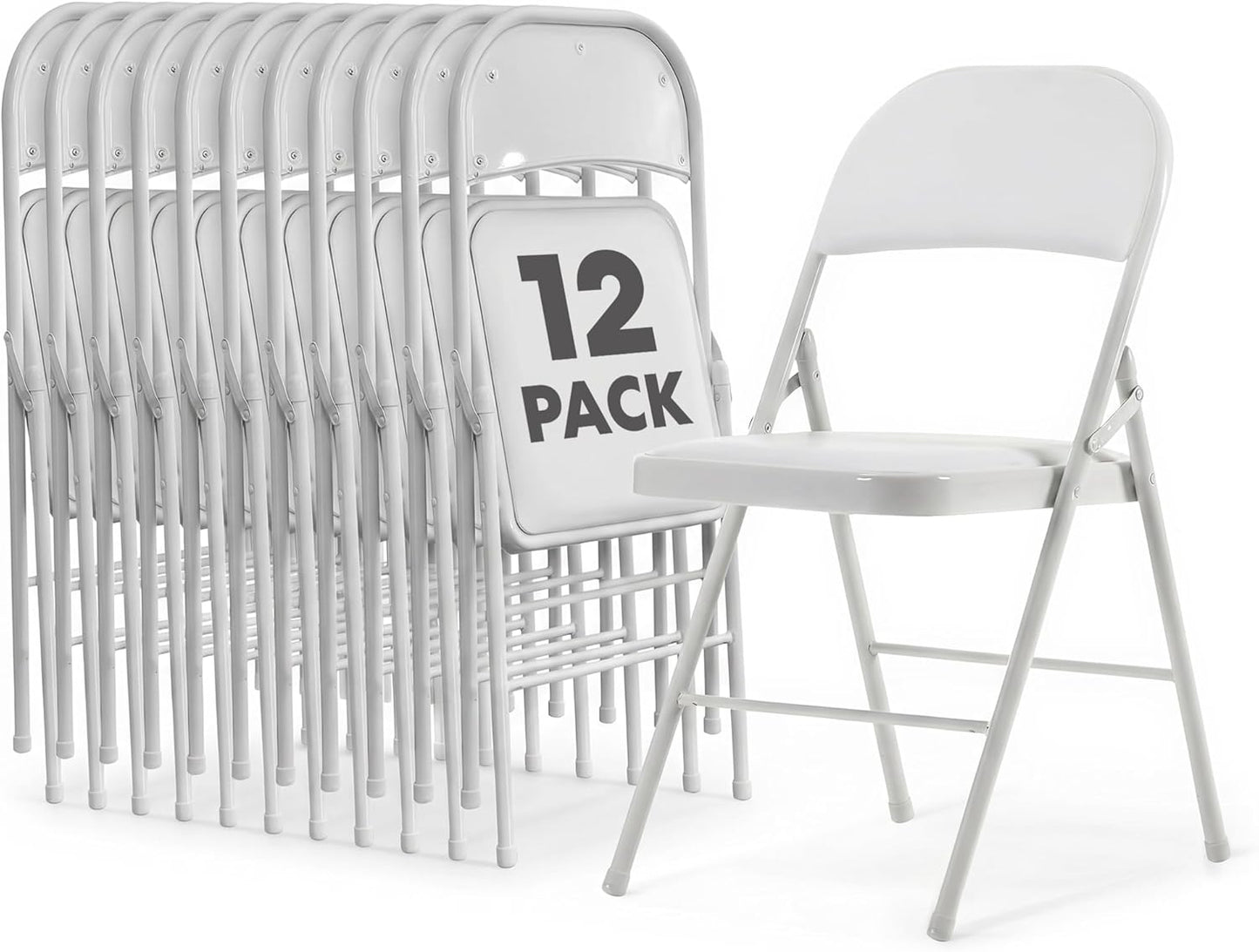 SIMPLI-Magic White Foldable Chairs with Cushion, 12-Pack Padded Folding Chairs for Indoor/Outdoor Parties, Events, Weddings, and Dining