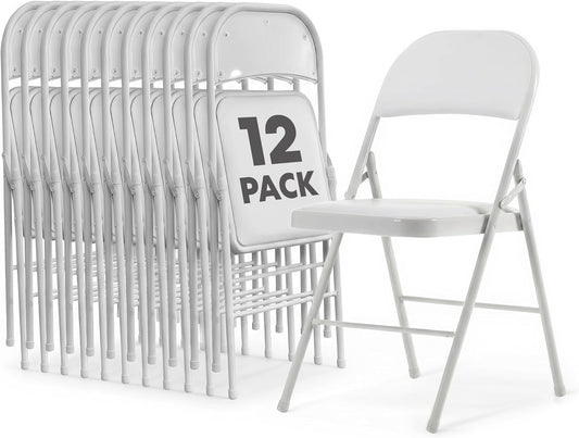 SIMPLI-Magic White Foldable Chairs with Cushion, 12-Pack Padded Folding Chairs for Indoor/Outdoor Parties, Events, Weddings, and Dining