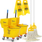 Simpli-Magic Upward Press Wringer Combo Commercial Mop Bucket on Wheels, 35 Quart,Yellow, Including Wet Floor Caution Sign and Mop Set 2 Pack
