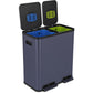 SIMPLI-MAGIC 70 Liter / 18.5 Gallon Dual Compartment Recycling Trash Can – Hands-Free Kitchen Step Bin with Soft-Close Lid, Odor Filter, Stainless Steel Foot Pedal, Black Finish (40L + 30L), Blue
