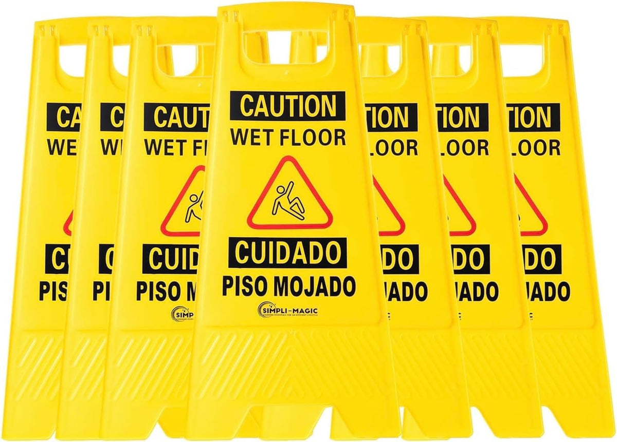 Simpli-Magic 24" Height Wet Floor Caution Signs, 6 Pack – Double-Sided, Bilingual & Foldable Safety Warning Sign – Commercial Grade, Yellow