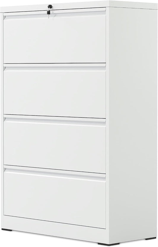SIMPLI-MAGIC 4 Drawer Lateral Metal File Cabinet with Lock, White