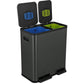 SIMPLI-MAGIC 18.5 Gallon (70L) Dual Compartment Kitchen Trash Can - Hands-Free Step Pedal, Soft-Close Lid, Stainless Steel Recycling Bin with Odor Filter (40L + 30L), Black