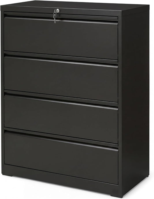 Simpli-Magic 4 Drawer Lateral Metal File Cabinet with Lock, Black