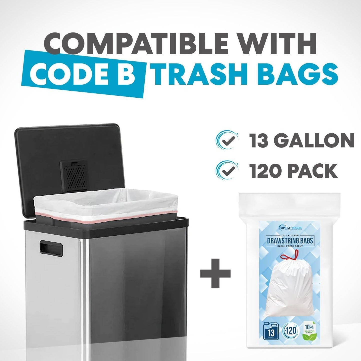 SIMPLI-Magic 13.2 Gallon/50 Liter, Kitchen Trash Can, Stainless Steel, Step-On Garbage Bin with Removable Inner Bucket for Kitchen, Office, and Bedroom