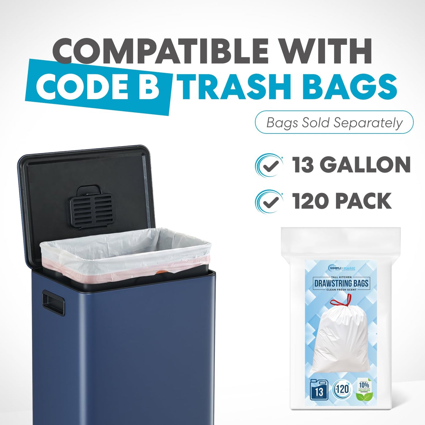 Simpli-Magic 13 Gallon / 50L Step Trash Can, Infinity Edge, Blue