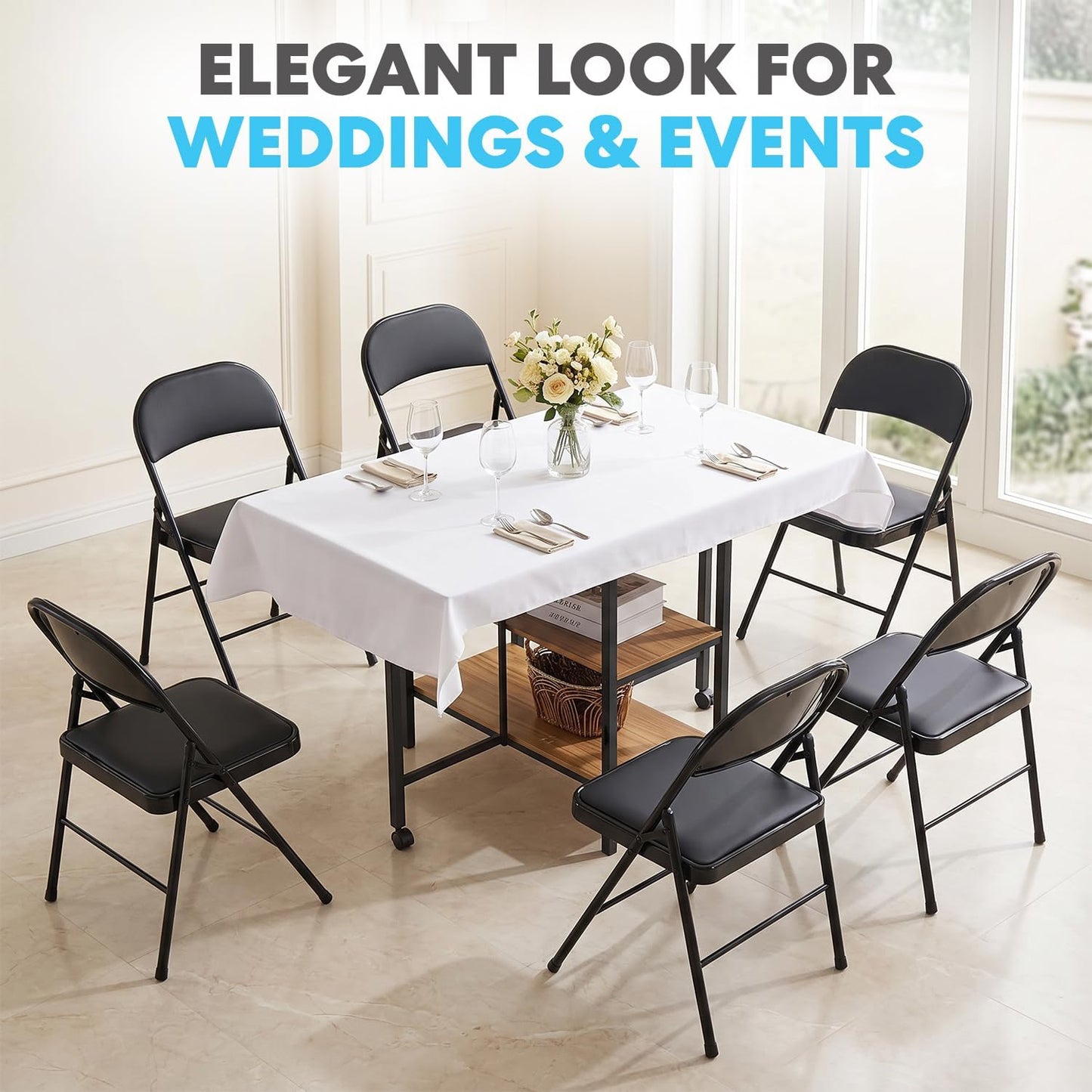 SIMPLI-Magic Black Foldable Chairs with Cushion, 12-Pack Padded Folding Chairs for Indoor/Outdoor Parties, Events, Weddings, and Dining