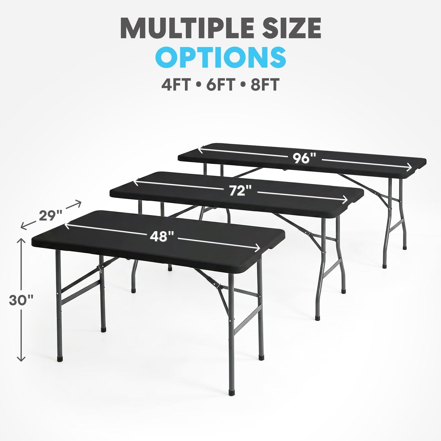 SIMPLI-MAGIC Black Foldable Table (6FT), 2-Pack Indoor/Outdoor Folding Utility Tables with Carry Handle for Parties, Events, Crafts, and Picnics