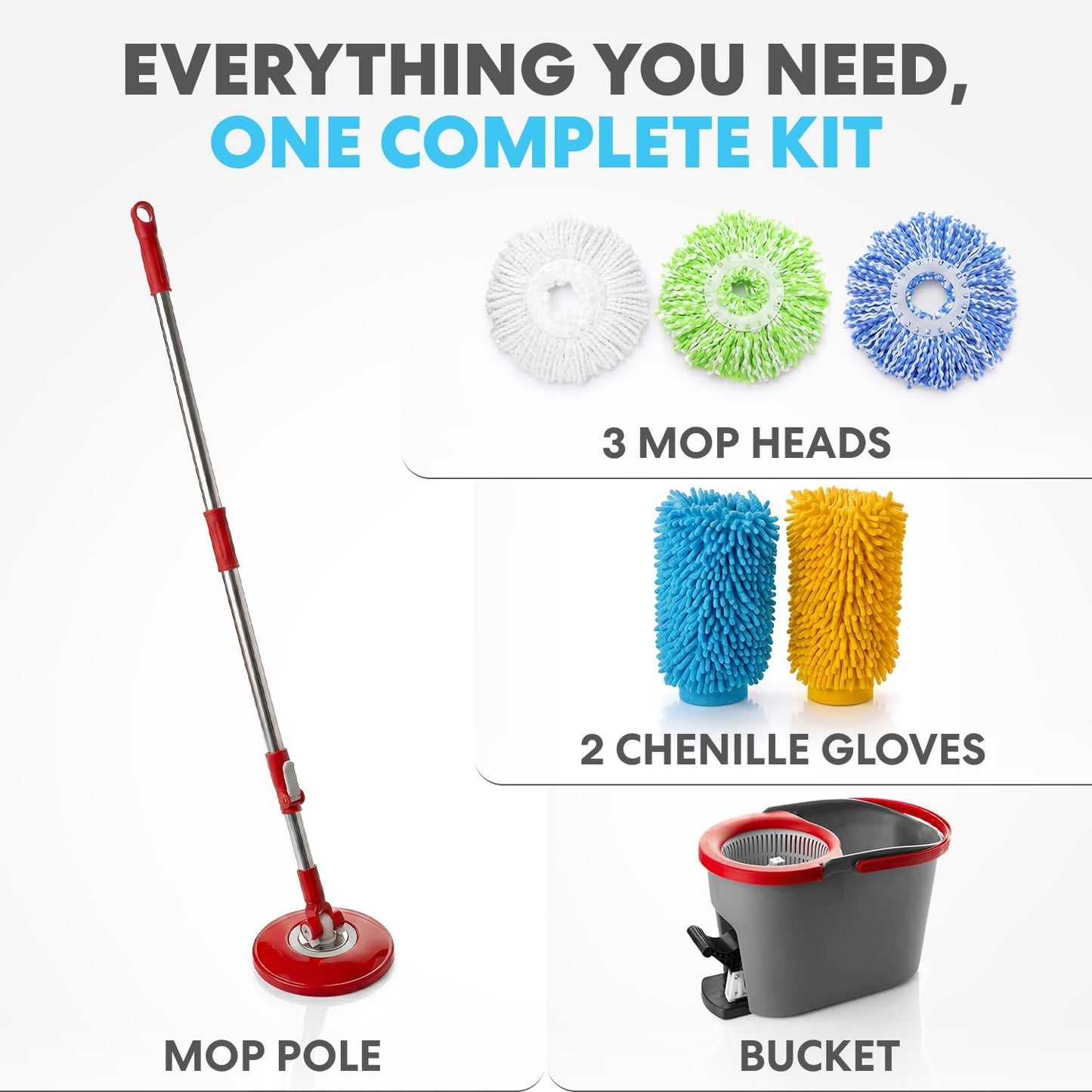 SIMPLI-Magic Spin Mop Kit with 3 Mop Heads & 2 Chenille Gloves