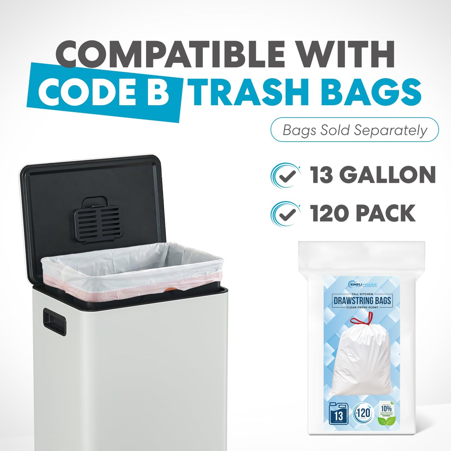 Simpli-Magic 13 Gallon / 50L Step Trash Can, Infinity Edge, Cloud Dancer