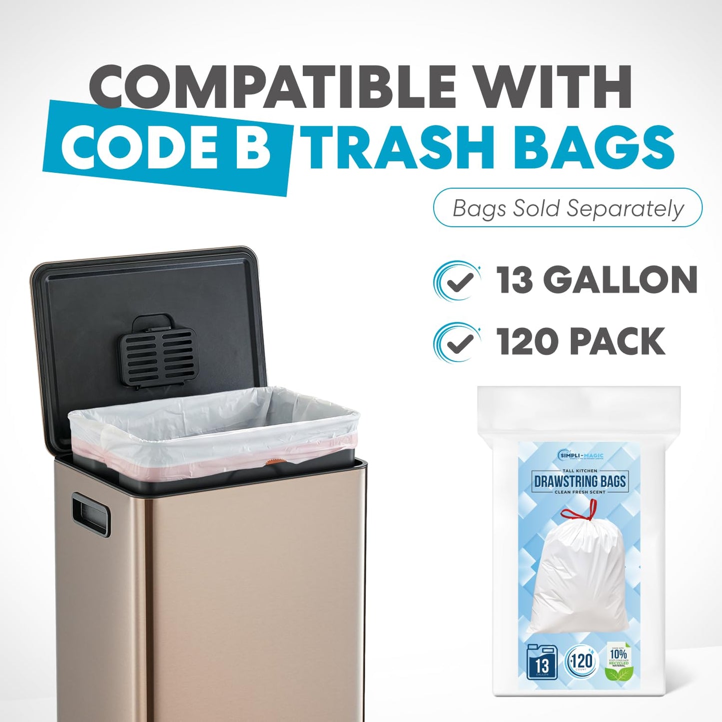 Simpli-Magic 13 Gallon / 50L Step Trash Can, Infinity Edge, Rose Gold