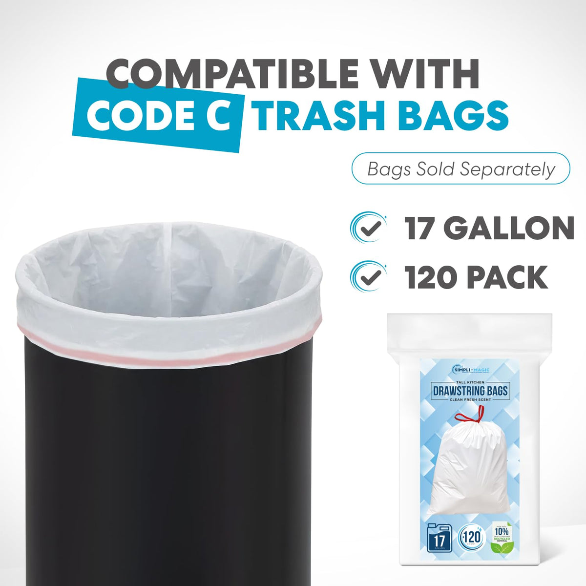 SIMPLI-MAGIC 16 Gallon (60L) Open Top Trash Can – Round Commercial Trash Can – Smudge-Resistant, Easy to Clean, Non-Skid Base, Stainless Steel (2 Pack)