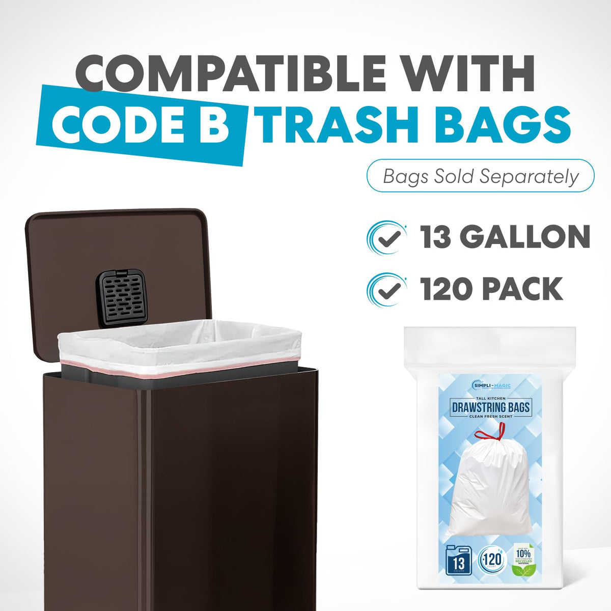 SIMPLI-MAGIC 50 Liter / 13.2 Gallon Soft-Close, Smudge Resistant Trash Can with Foot Pedal and Built in Filter- Brown