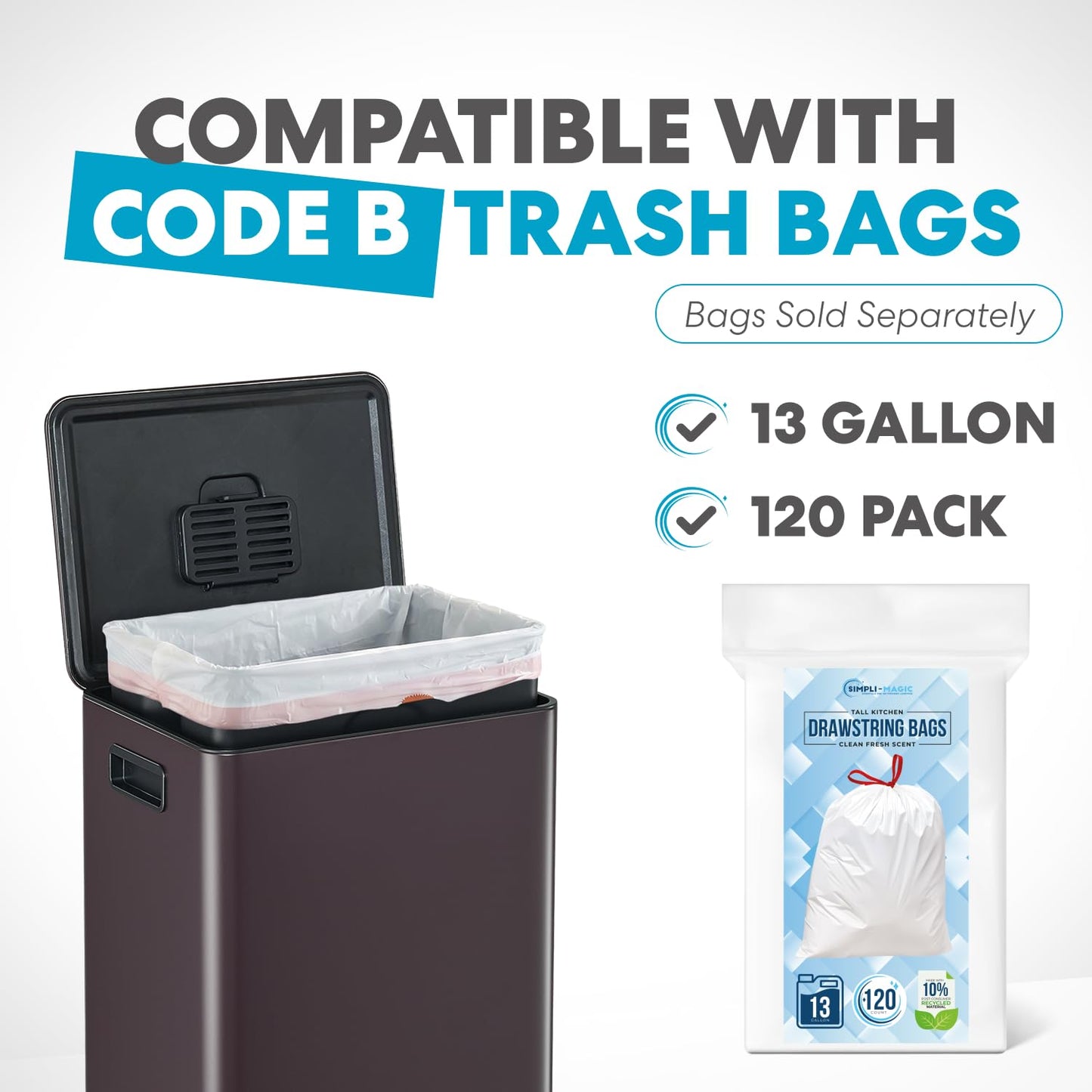 Simpli-Magic 13 Gallon / 50L Step Trash Can, Infinity Edge, Brown