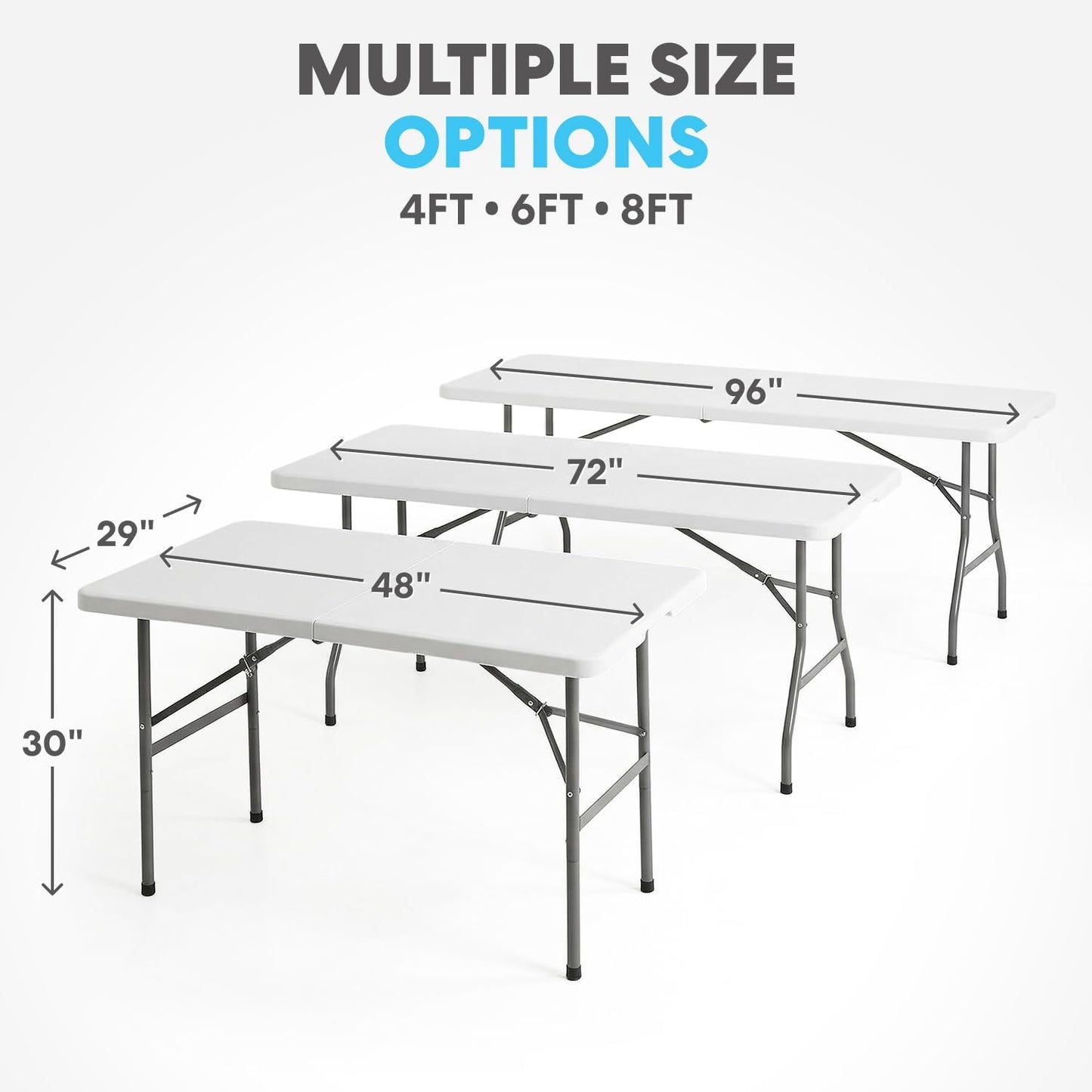 SIMPLI-Magic White Foldable Table (4FT), 2-Pack Indoor/Outdoor Folding Utility Tables with Carry Handle for Parties, Events, Crafts, and Picnics