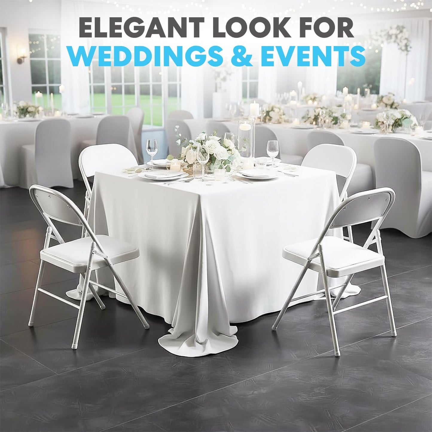 SIMPLI-Magic White Foldable Chairs with Cushion, 12-Pack Padded Folding Chairs for Indoor/Outdoor Parties, Events, Weddings, and Dining