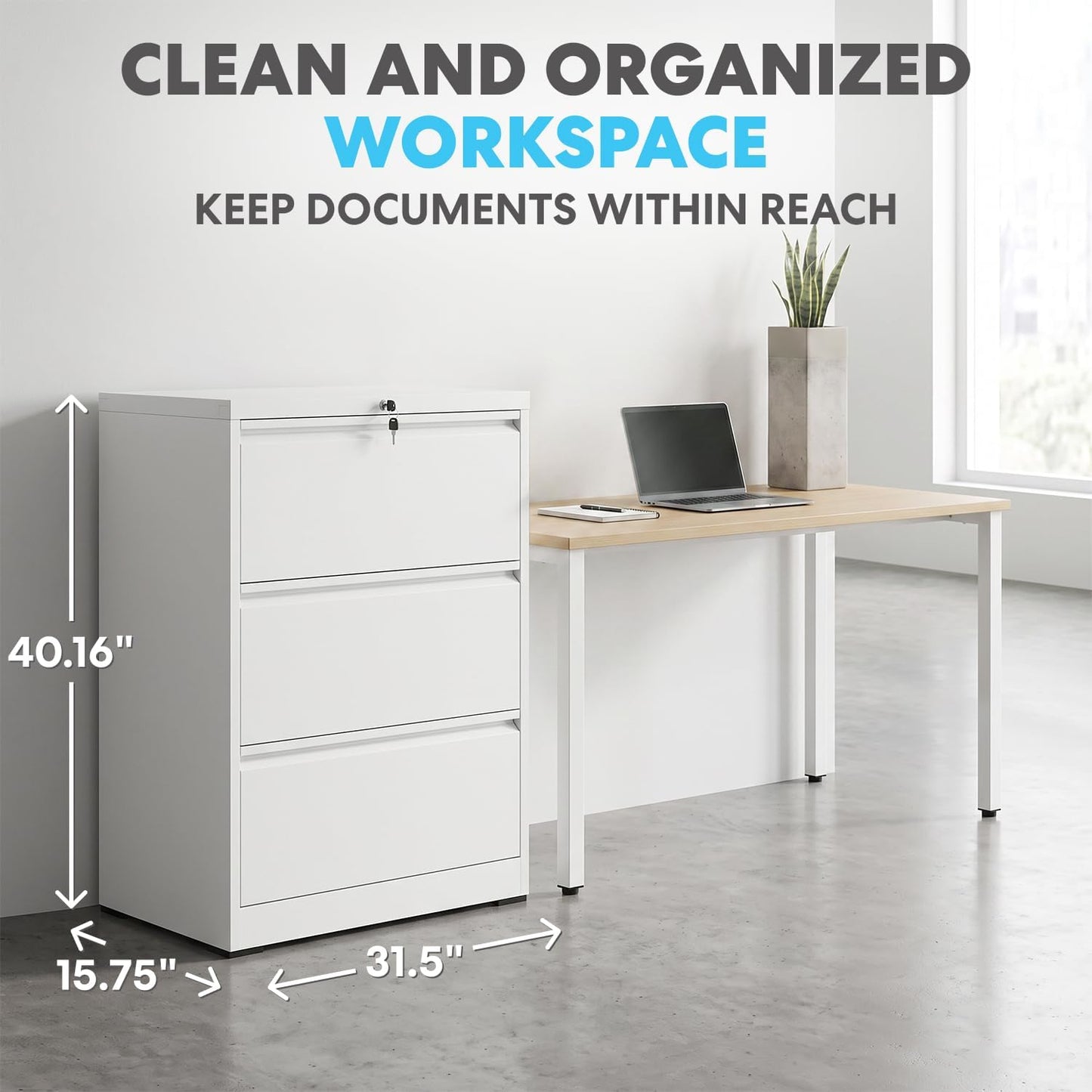 SIMPLI-MAGIC 3 Drawer Vertical Metal File Cabinet with Lock, White