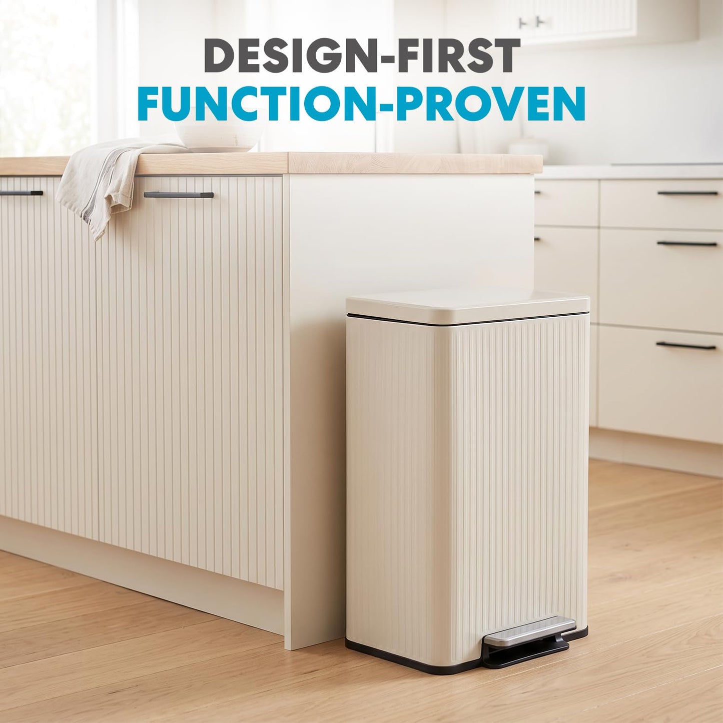 SIMPLI-MAGIC 13 Gallon/50 Liter Cream Trash Can Fluted Edge