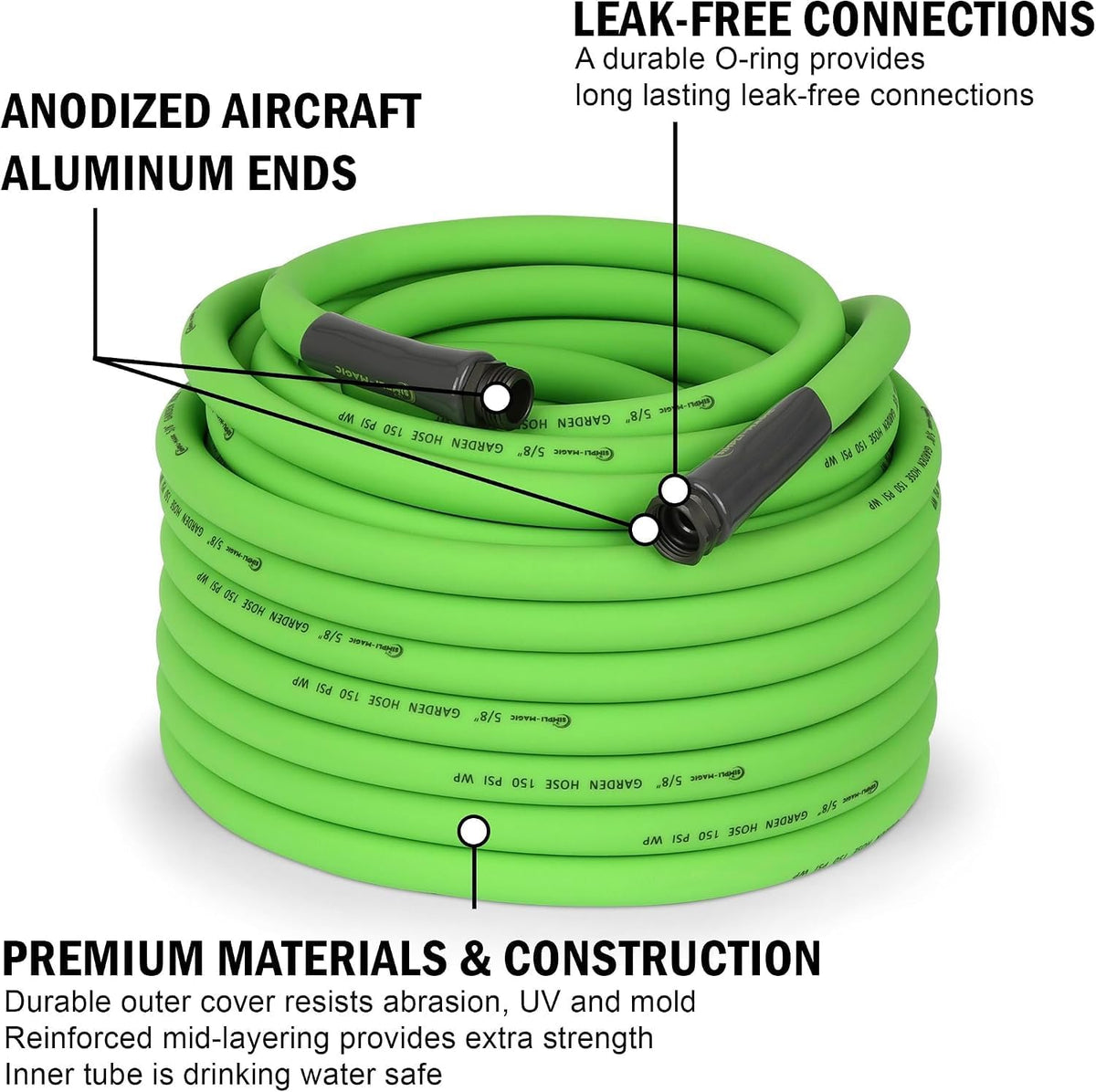 Simpli-Magic Garden Hose 50ft x 5/8", Water Hose Heavy Duty, Flexible, Lightweight Hybrid Hose with Grip Handle - 2 Pack