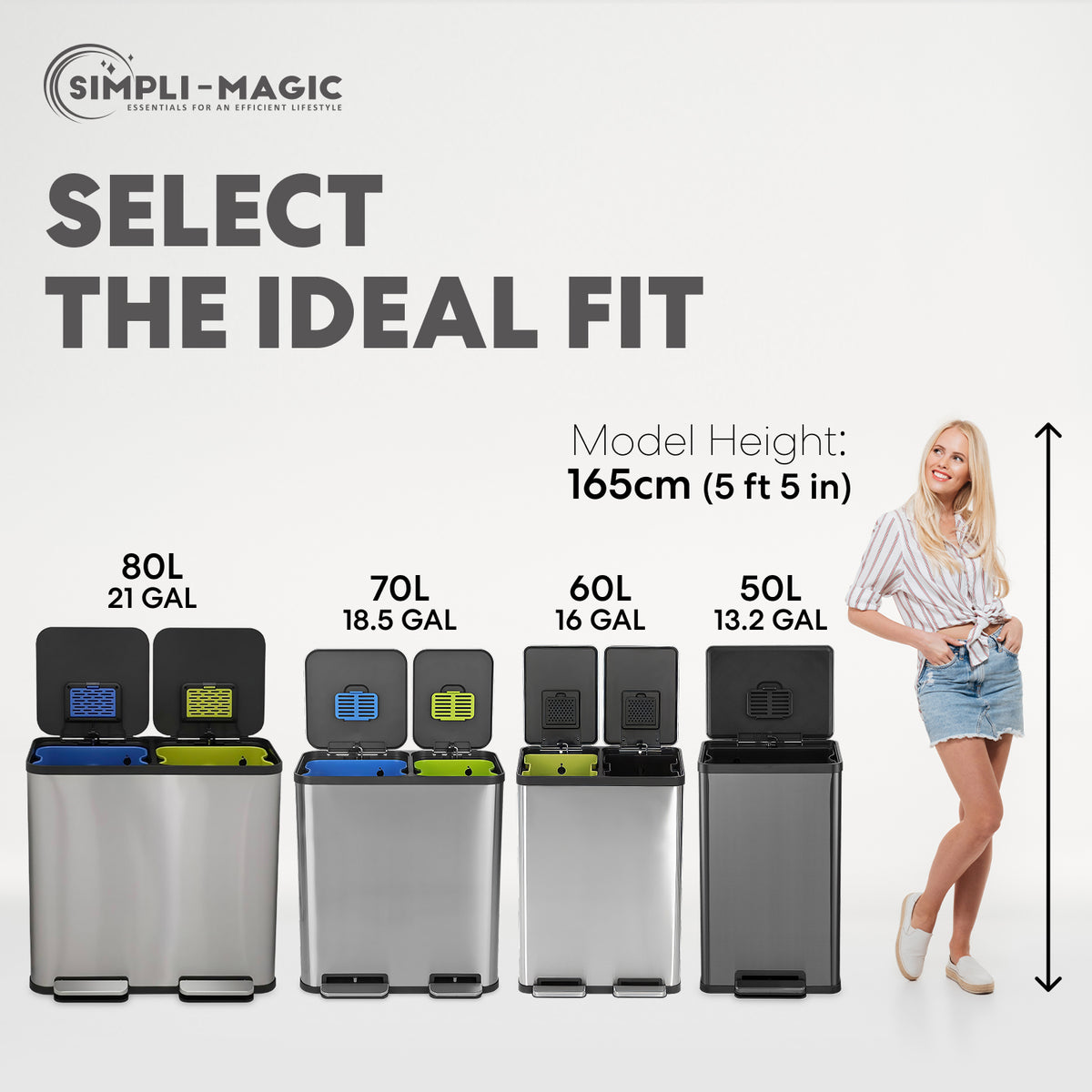 SIMPLI-MAGIC 50 Liter / 13.2 Gallon Soft-Close, Smudge Resistant Trash Can with Foot Pedal and Built in Filter- Stainless Steel, Black Gun Metal Finish